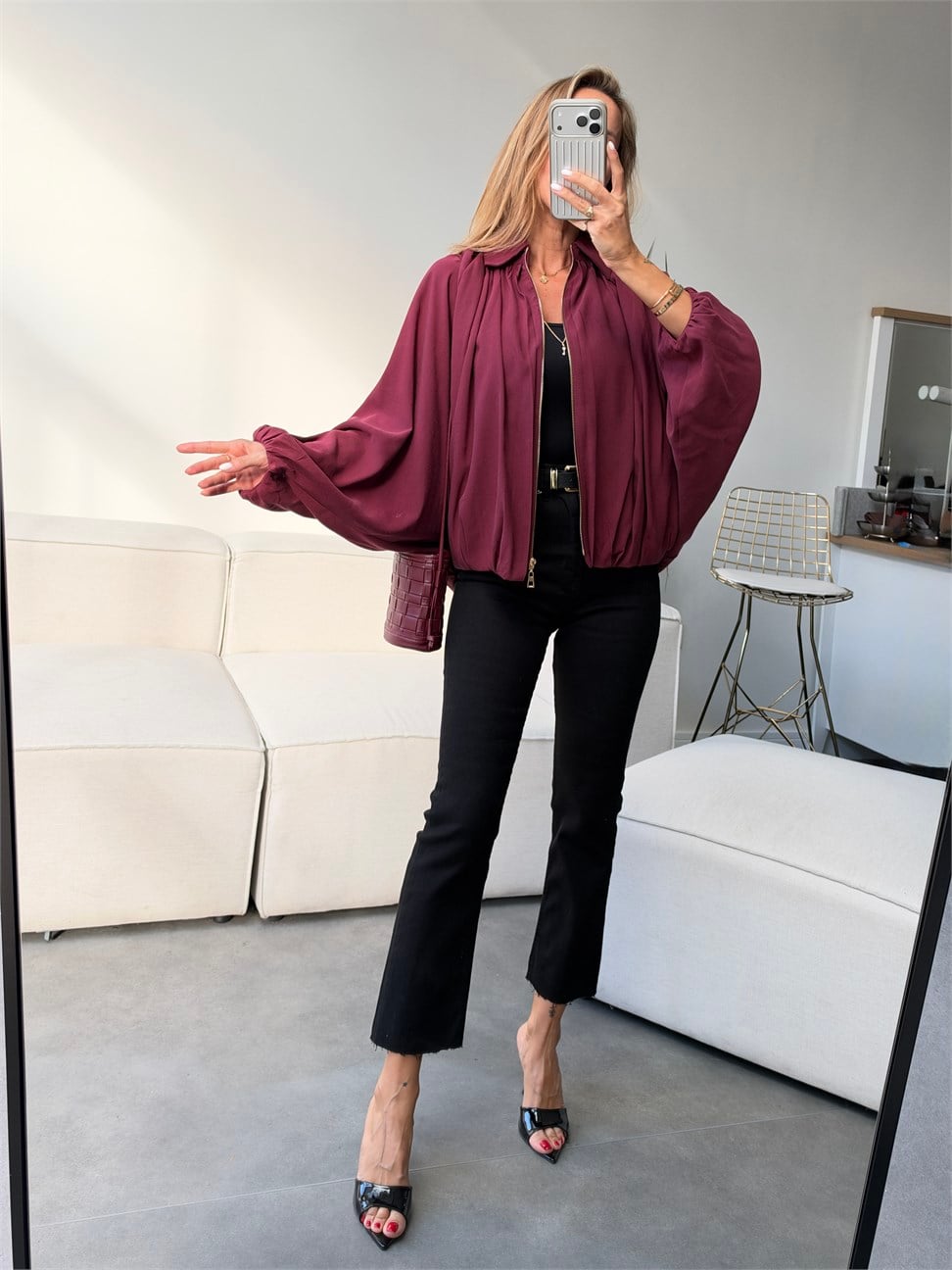 Premium Seri Tensel Bomber Ceket Bordo