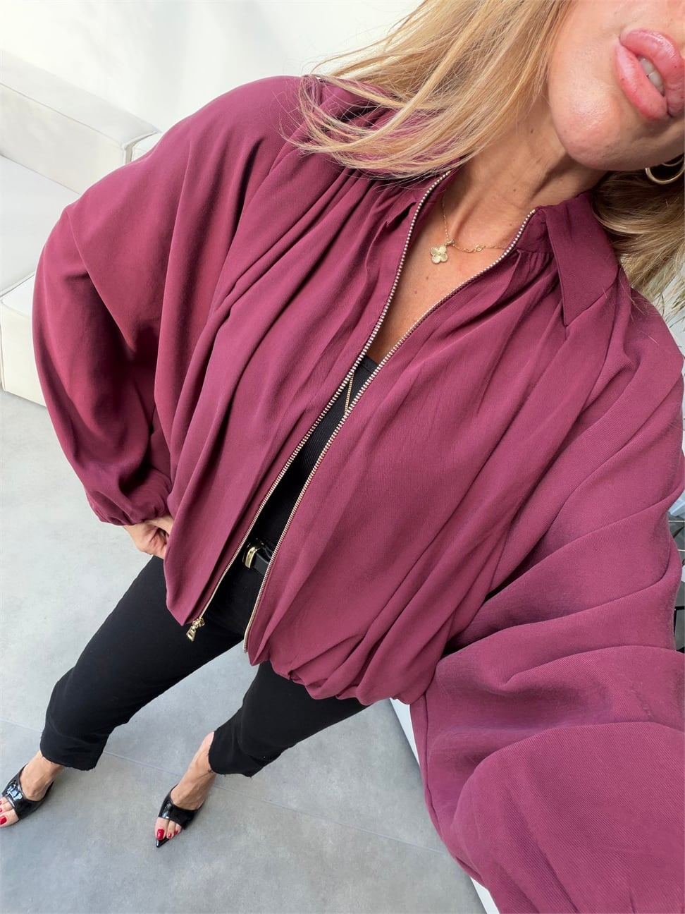 Premium Seri Tensel Bomber Ceket Bordo