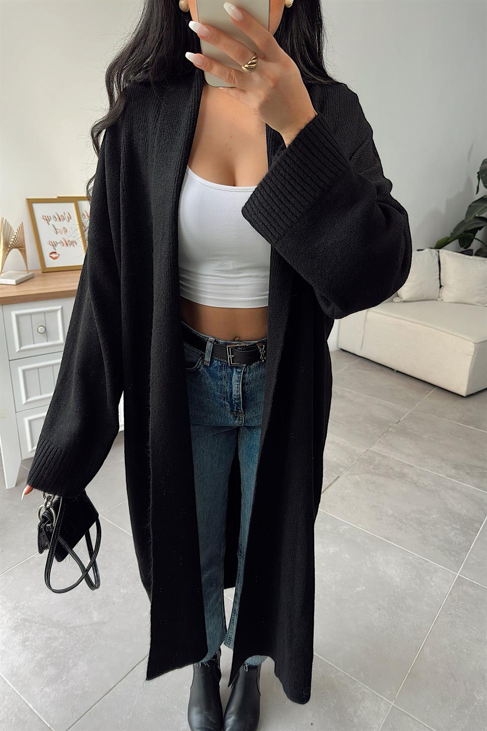 Premium Seri Uzun Triko Hırka Siyah