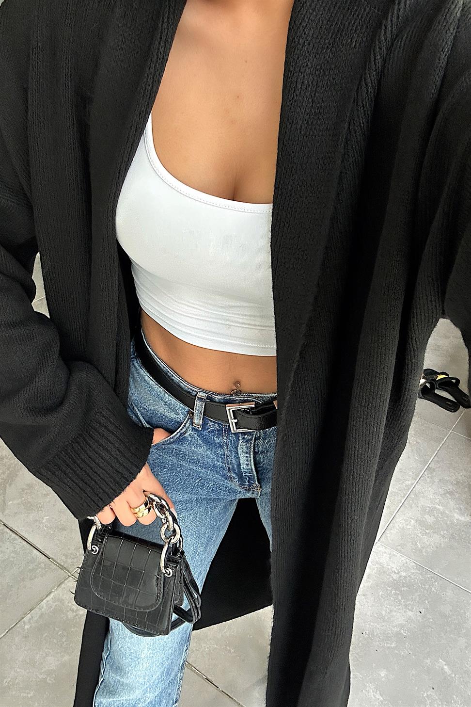 Premium Seri Uzun Triko Hırka Siyah