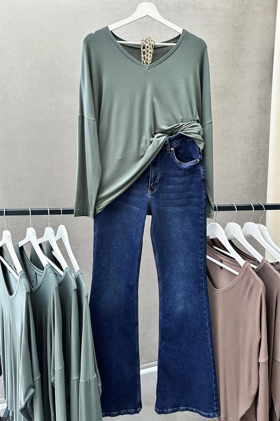 Premium Seri V Yaka Basic Bluz Çağla Yeşili