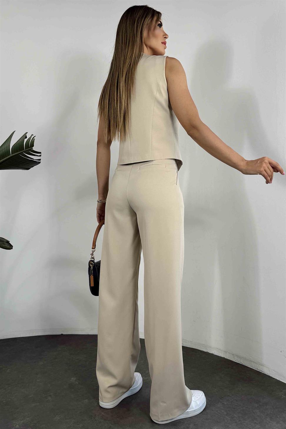 Premium Seri Yelekli Pantolon Takım Bej