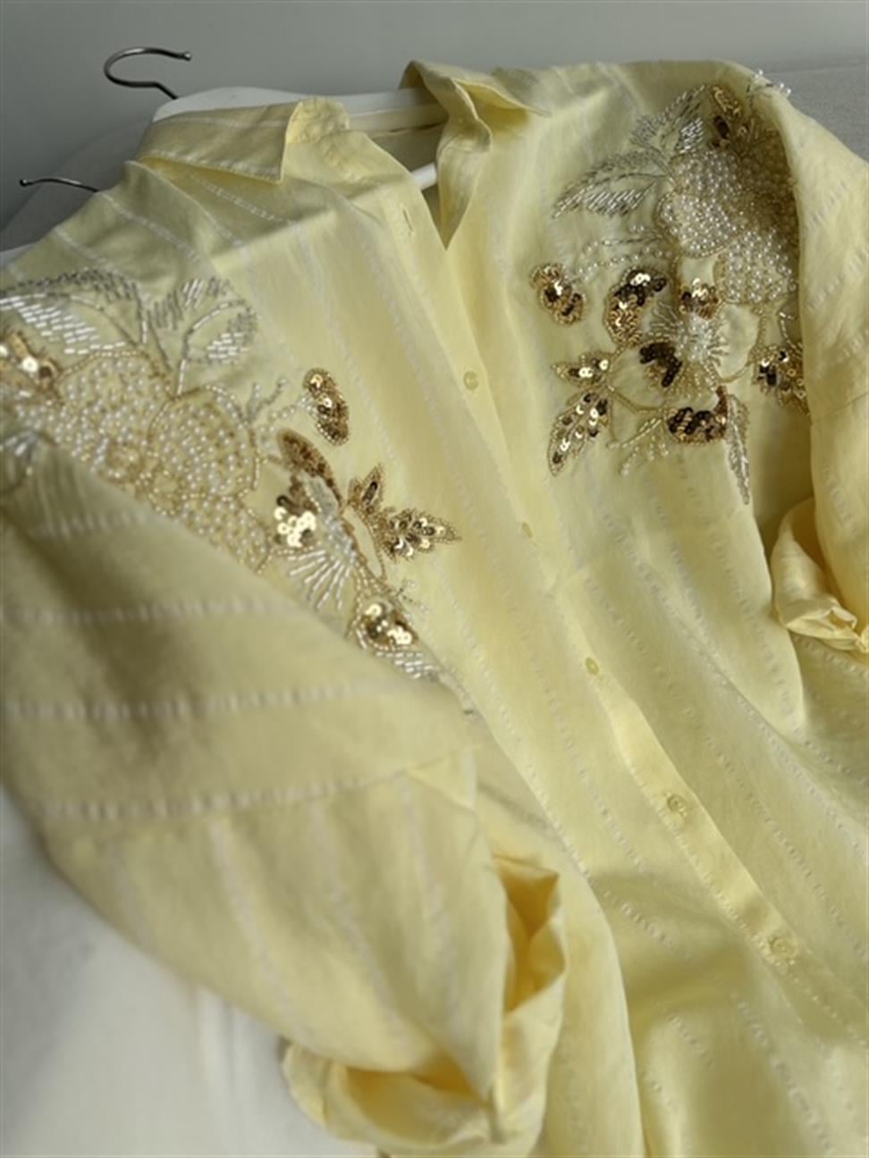 Pul ve Boncuk İşlemeli Flora Gömlek Sarı