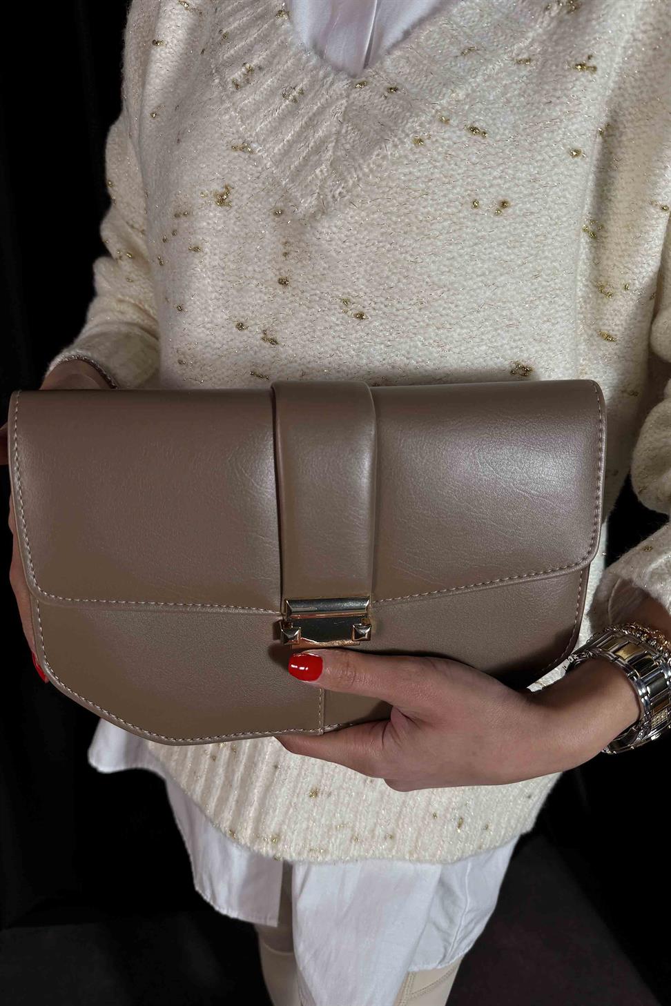 Roma Model El Ve Kadın Omuz Çantası Vizon