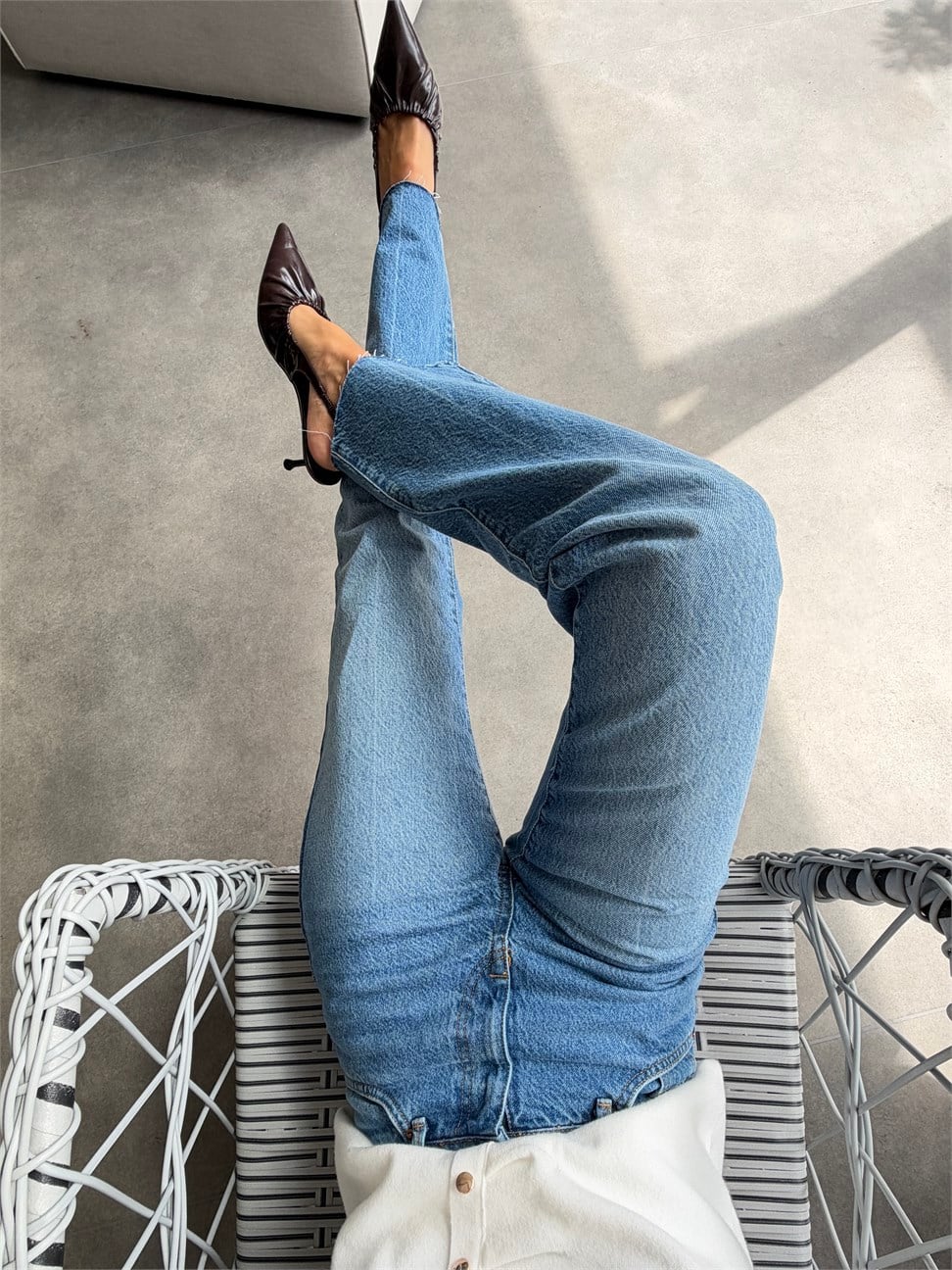 Rossy Kesik Paça Boyfit Jean Mavi
