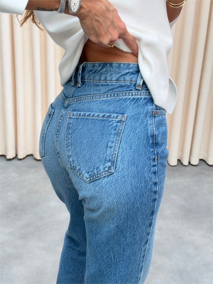 Rossy Kesik Paça Boyfit Jean Mavi
