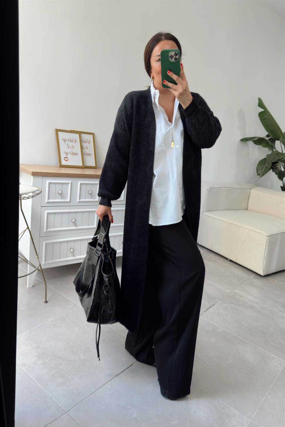 Sakallı Uzun Triko Hırka Siyah