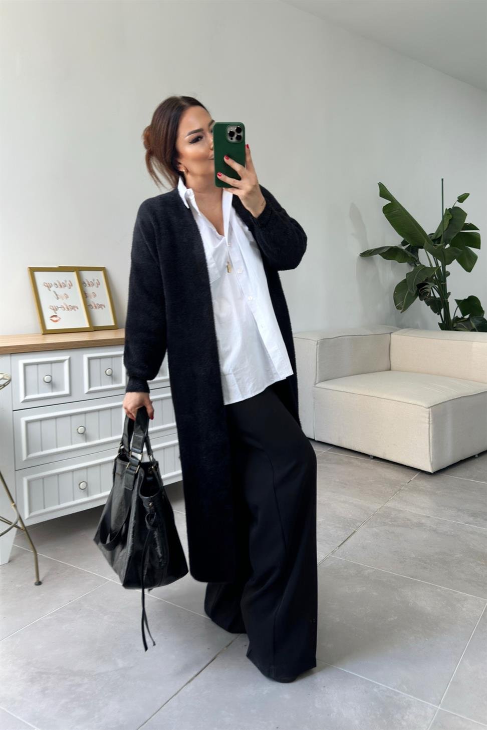 Sakallı Uzun Triko Hırka Siyah