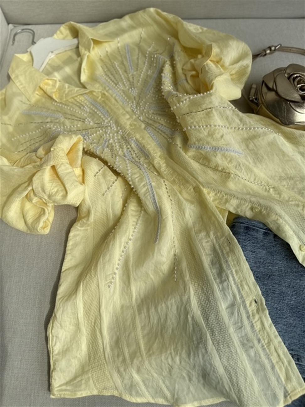 Sarı Boncuk İşleme Çesil Gömlek