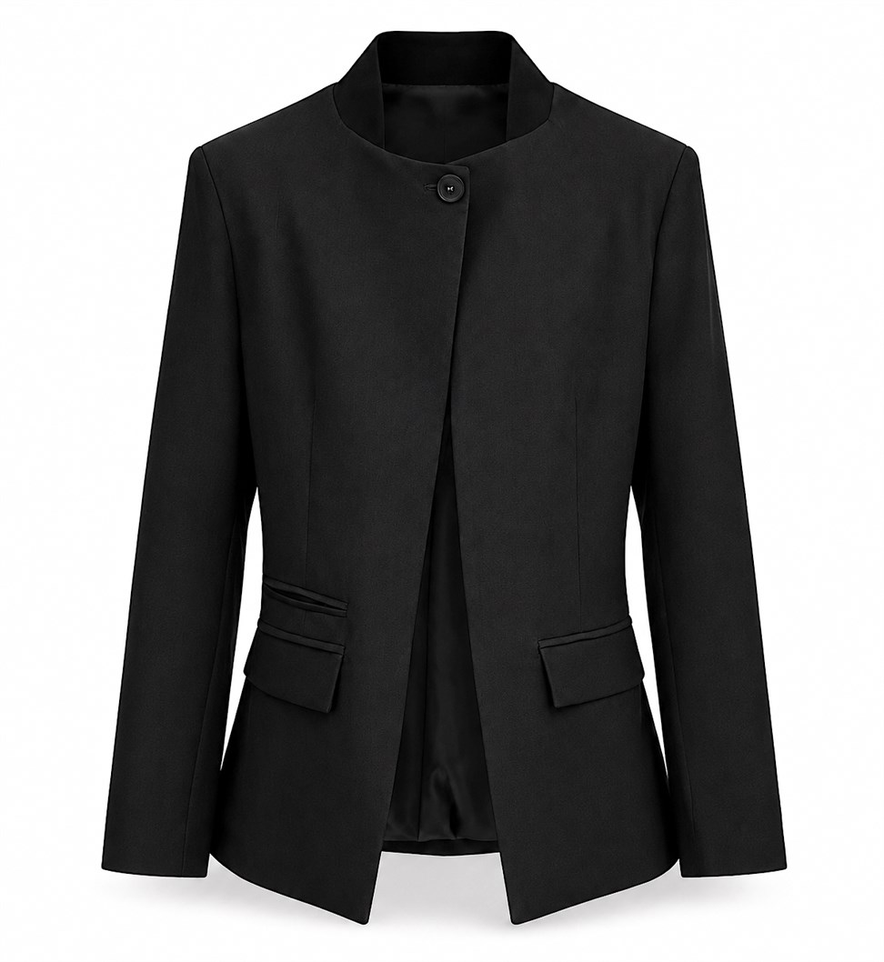 Saten Astarlı Dik Yaka Tek Düğme Tasarım Blazer Ceket Siyah