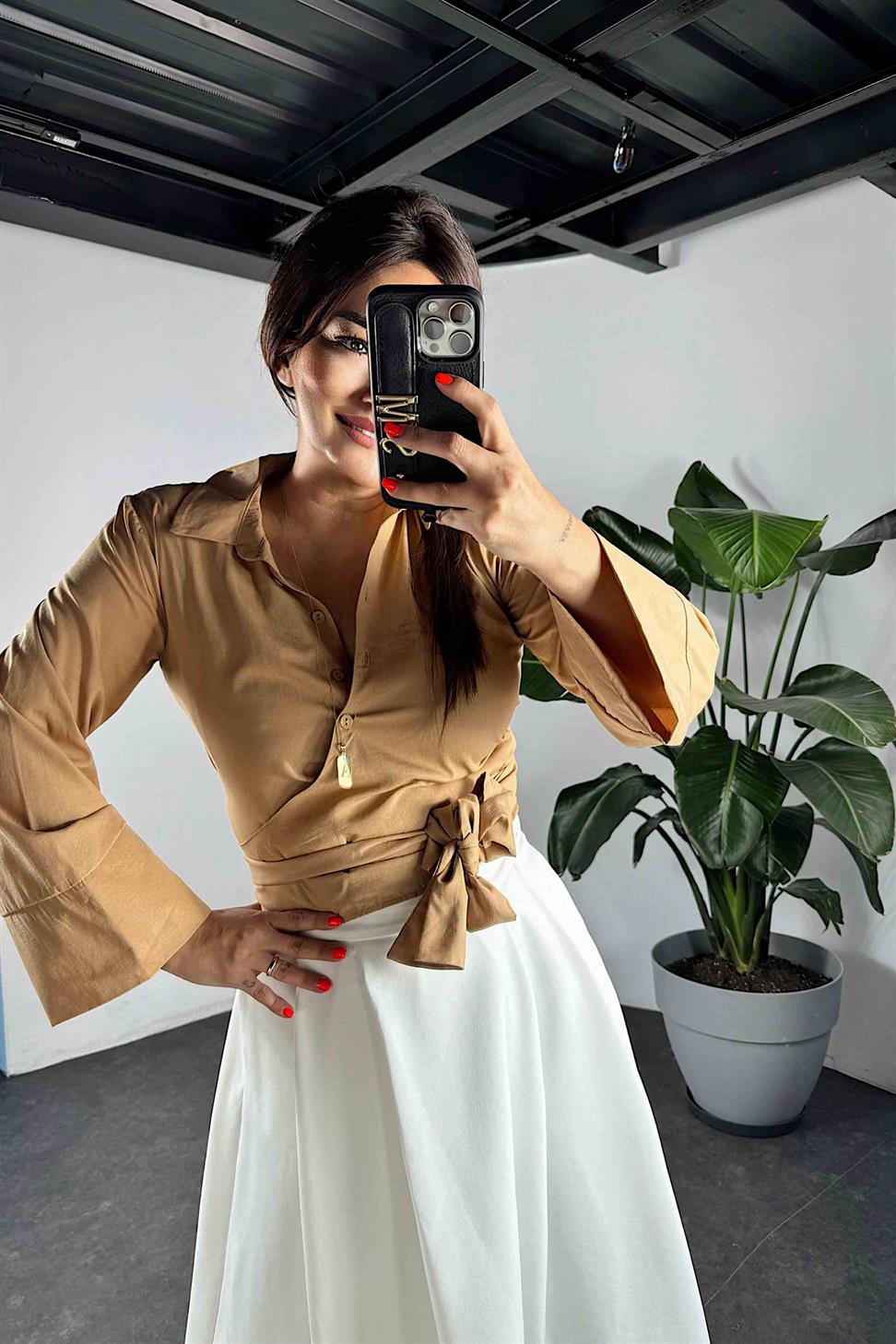 Scuba Kumaş Pileli Etek Beyaz