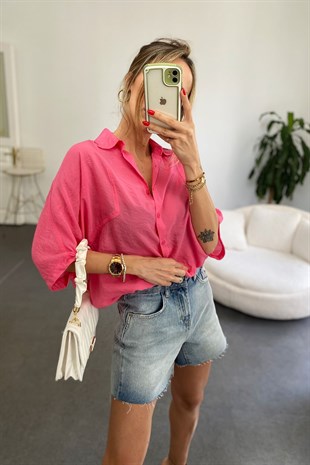 Şeker Pembesi Oversize Gömlek