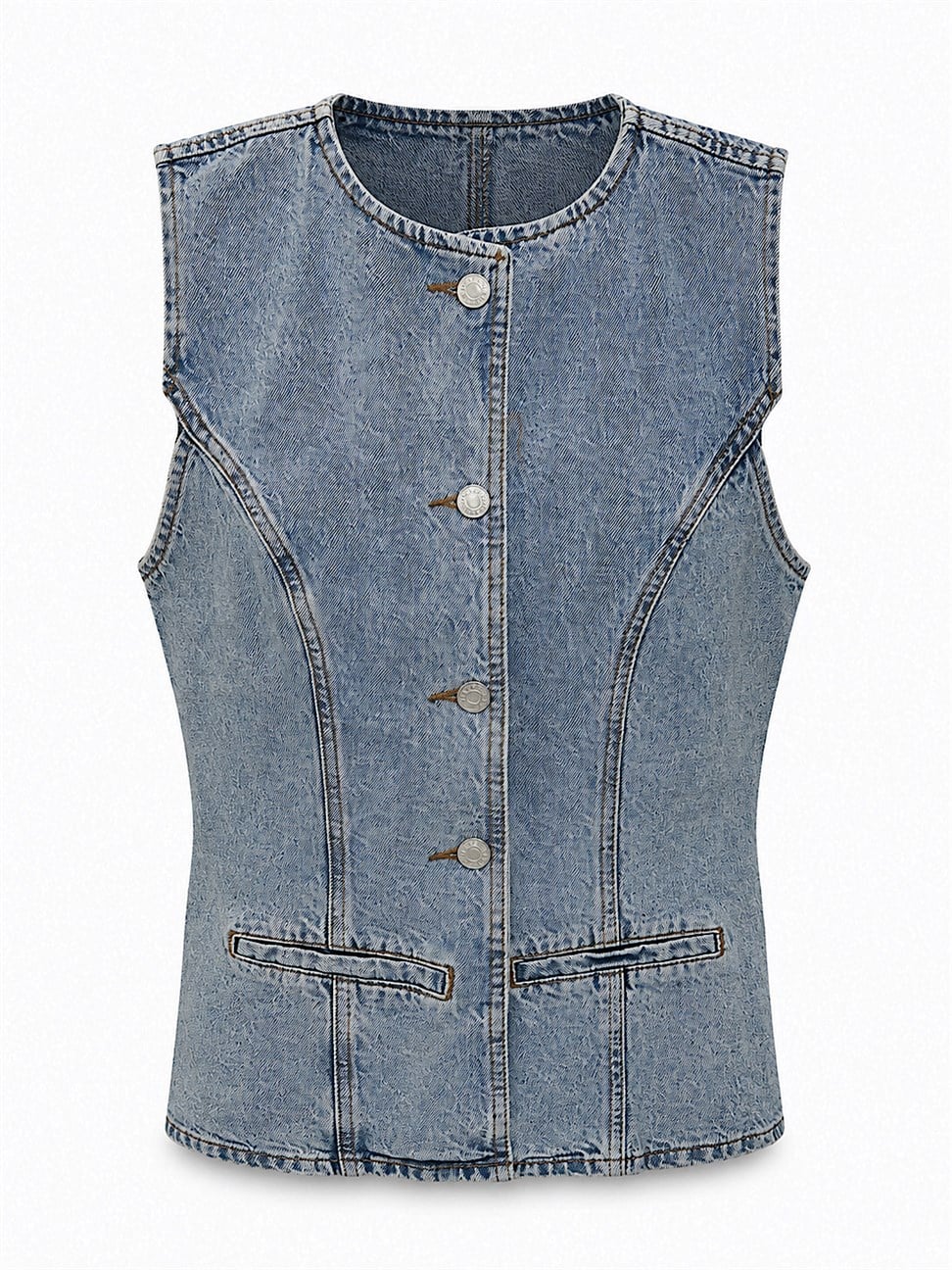 Silver Düğmeli Denim Yelek