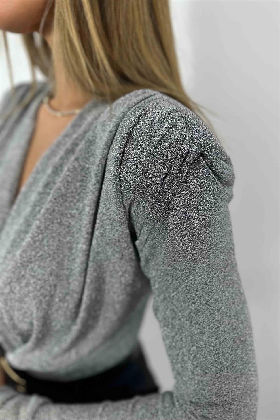 Sim İplik Dokuma Likralı Kumaş Vatkalı Body Suit Silver