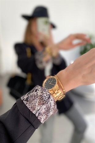 Siyah İçi Yılan Desen Saten Astarlı Tasarım Blazer Ceket