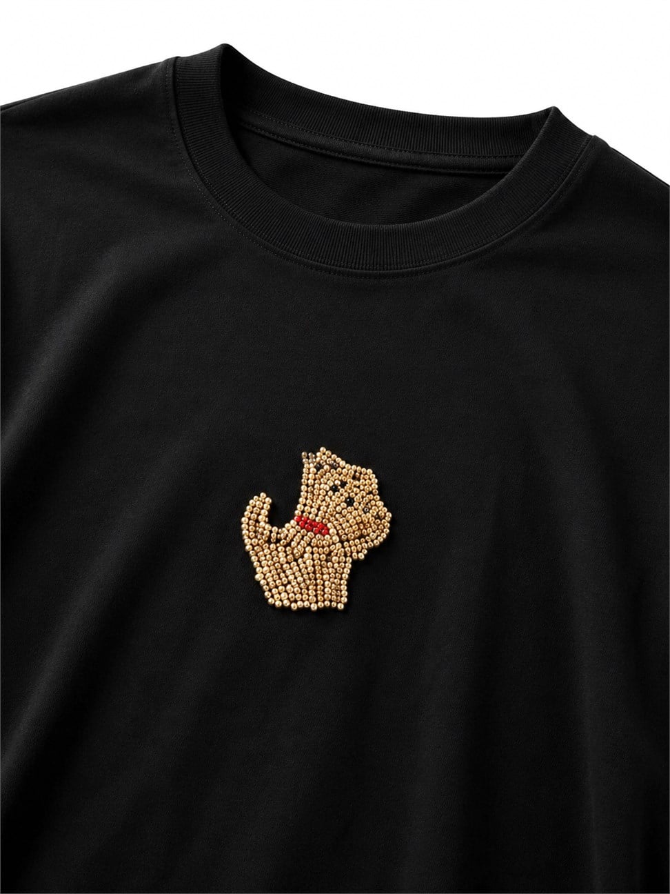 Siyah Köpüş Taş Detaylı Basic Tshirt