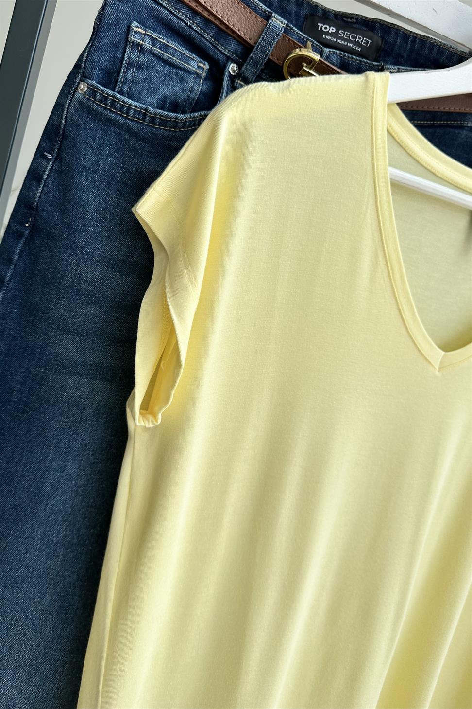 Soft Line V Yaka Basic Tişört Sarı