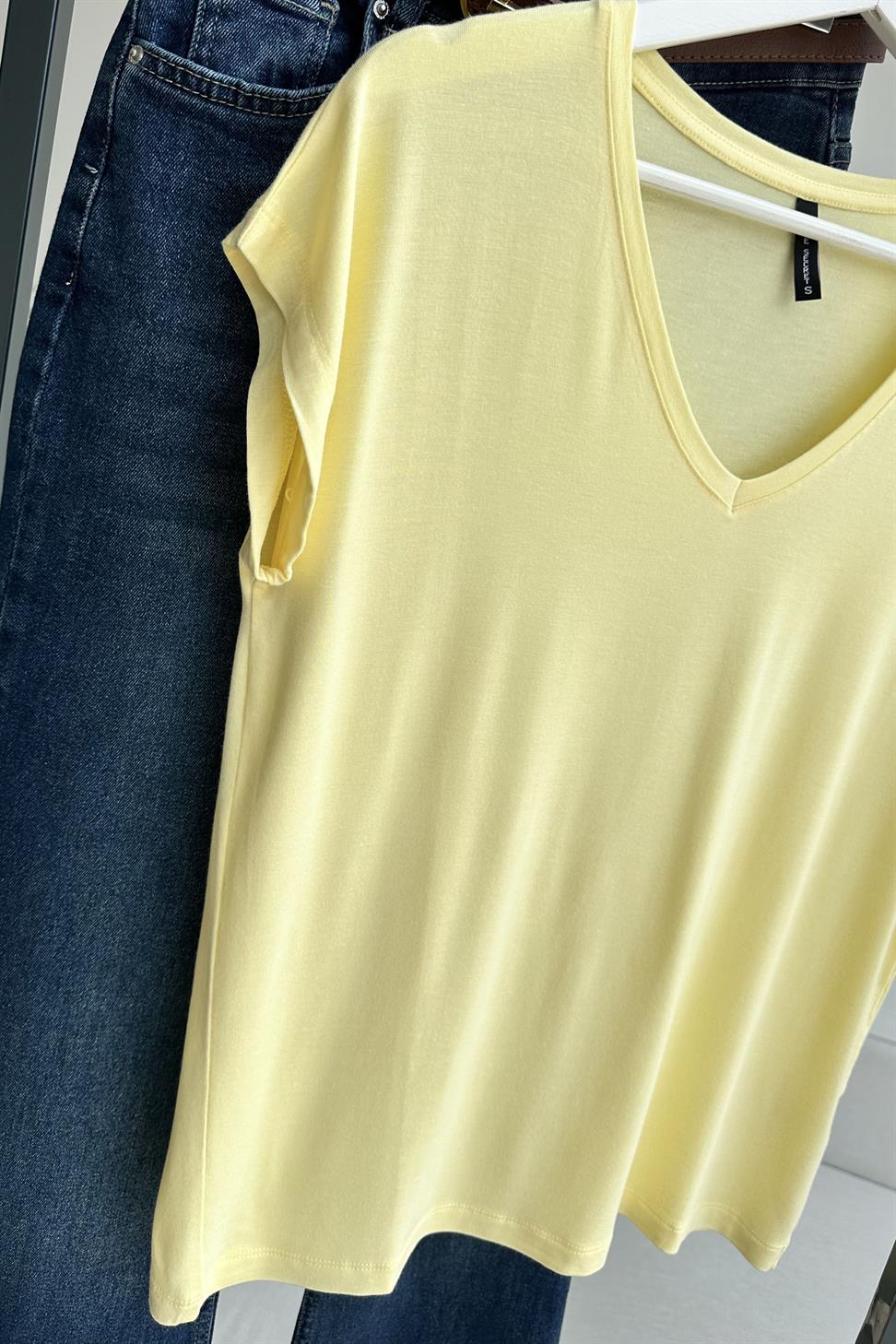 Soft Line V Yaka Basic Tişört Sarı