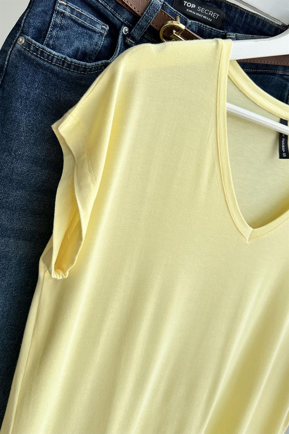 Soft Line V Yaka Basic Tişört Sarı