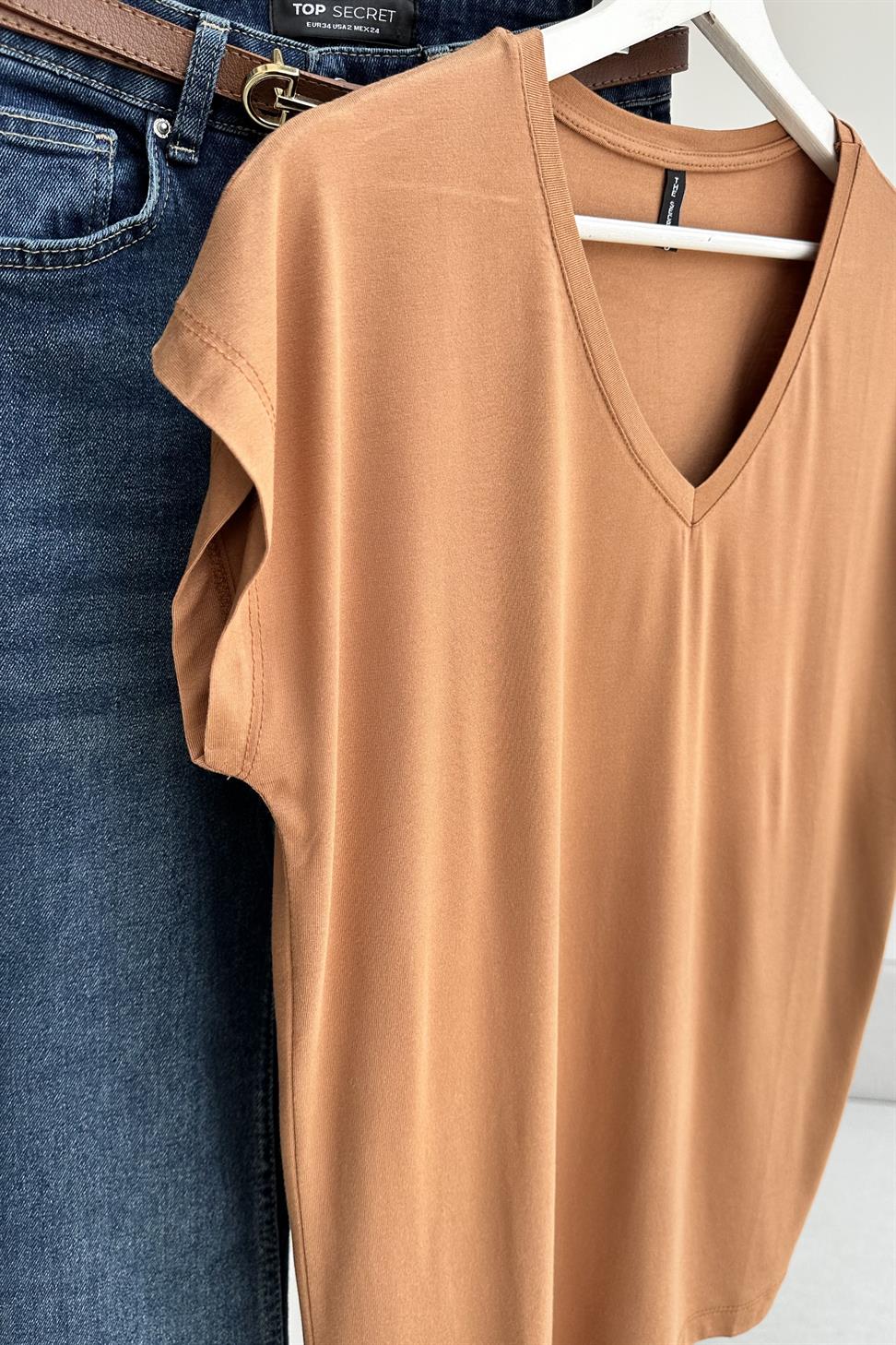 Soft Line V Yaka Basic Tişört Tarçın