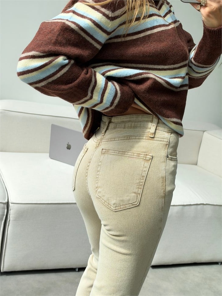 Soley Kesik Paça Fit Jean Bej