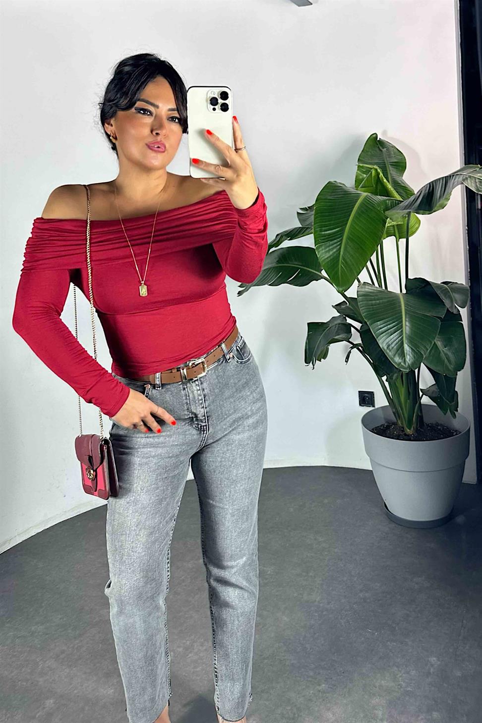 Straplez Büzgülü Kadın Bluz Bordo