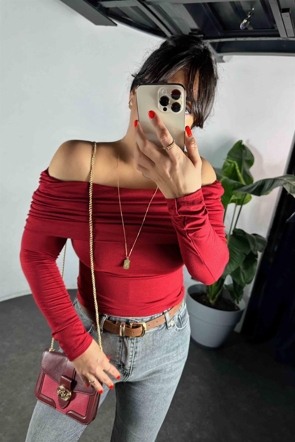 Straplez Büzgülü Kadın Bluz Bordo