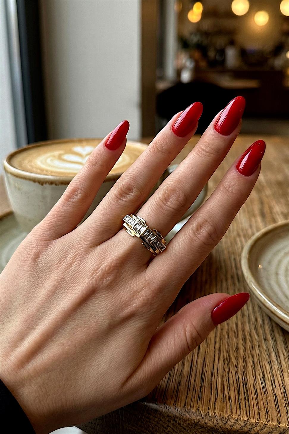 Tang Ring Zirkon Taşlı Geometrik Gold Yüzük