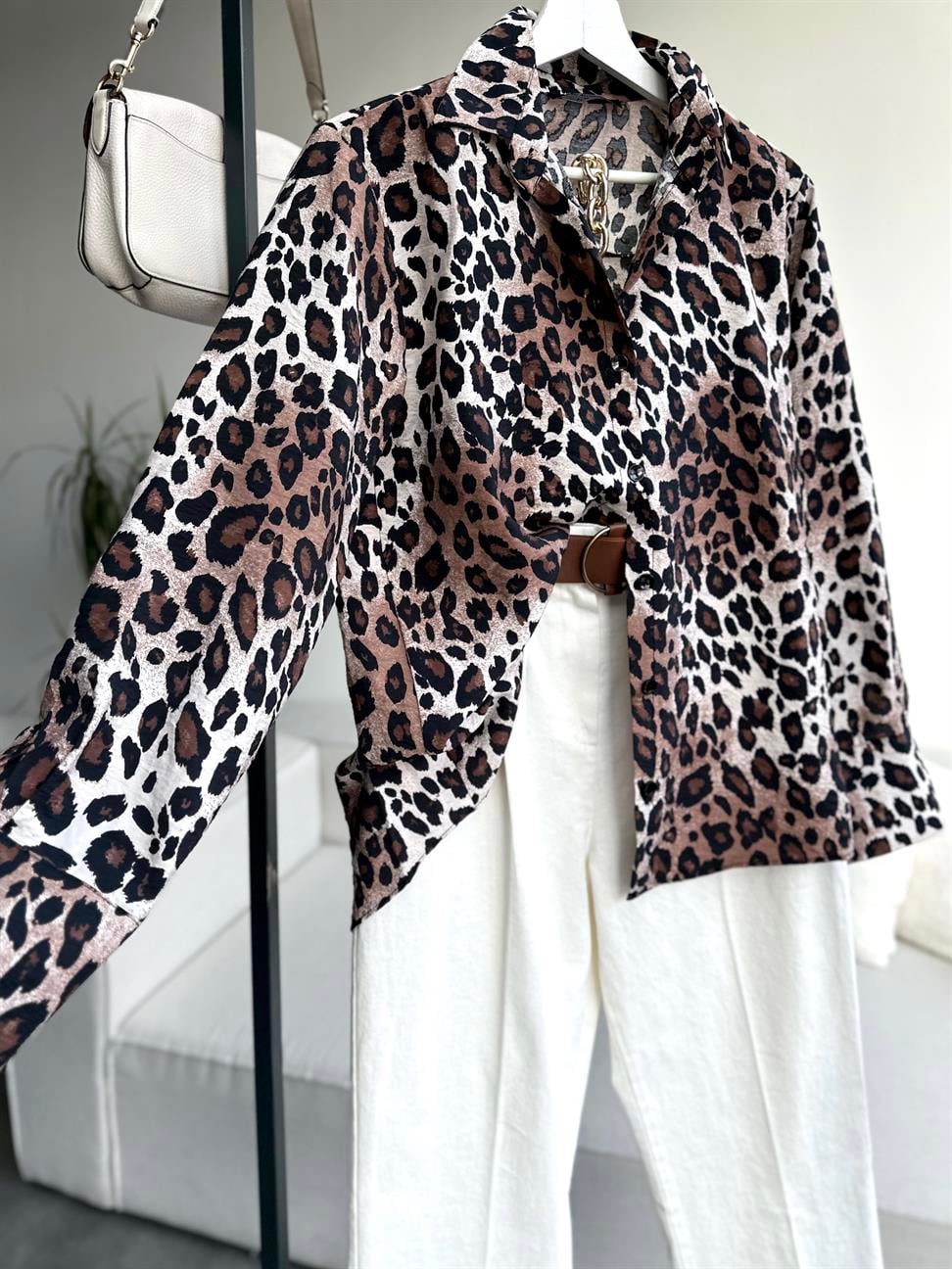 Taş Leopar Desenli Gömlek