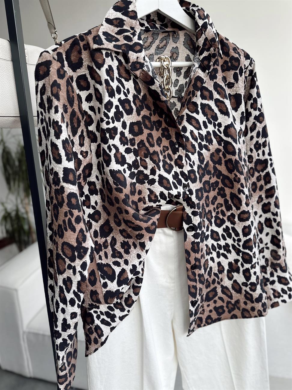 Taş Leopar Desenli Gömlek