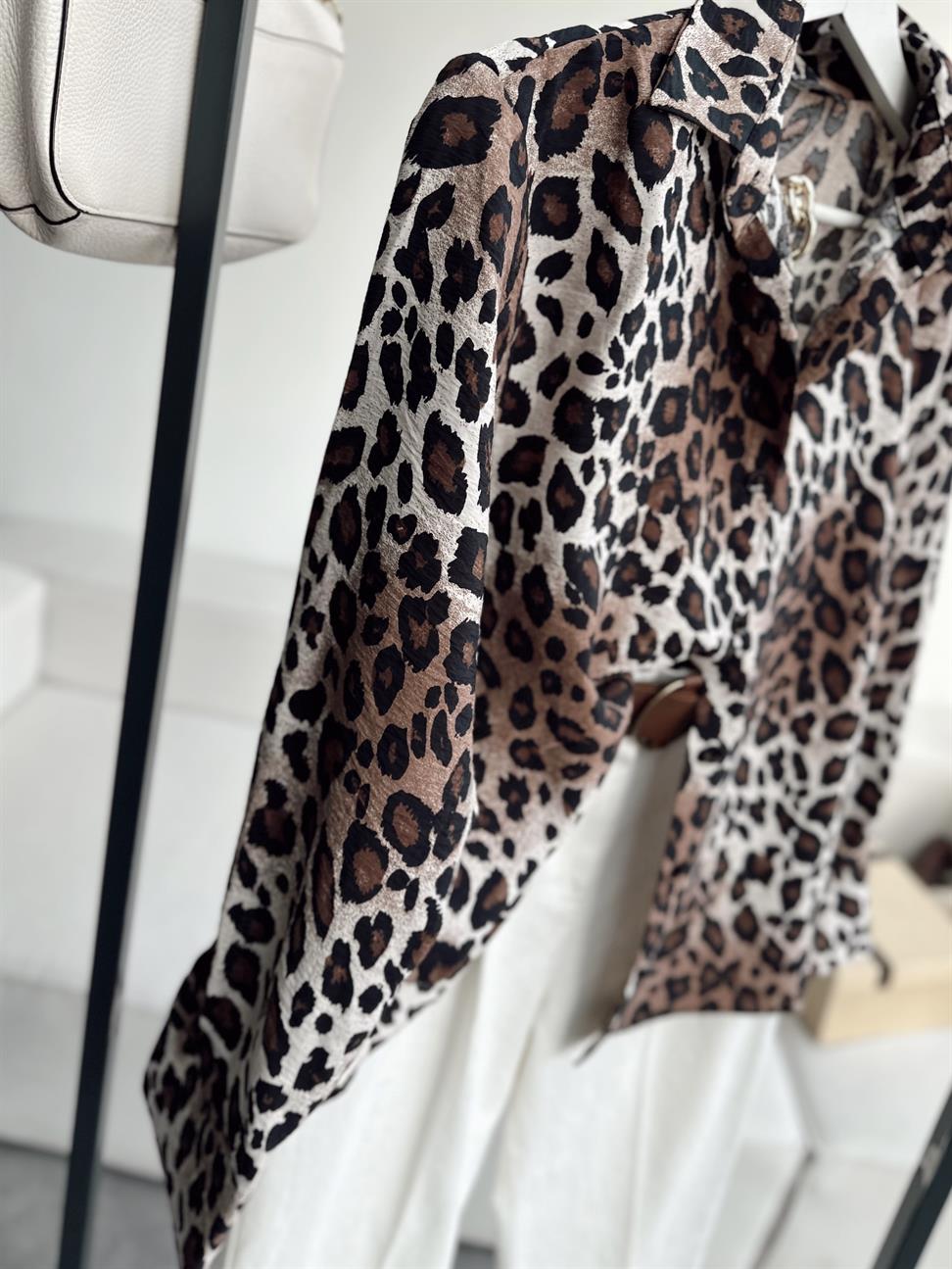 Taş Leopar Desenli Gömlek