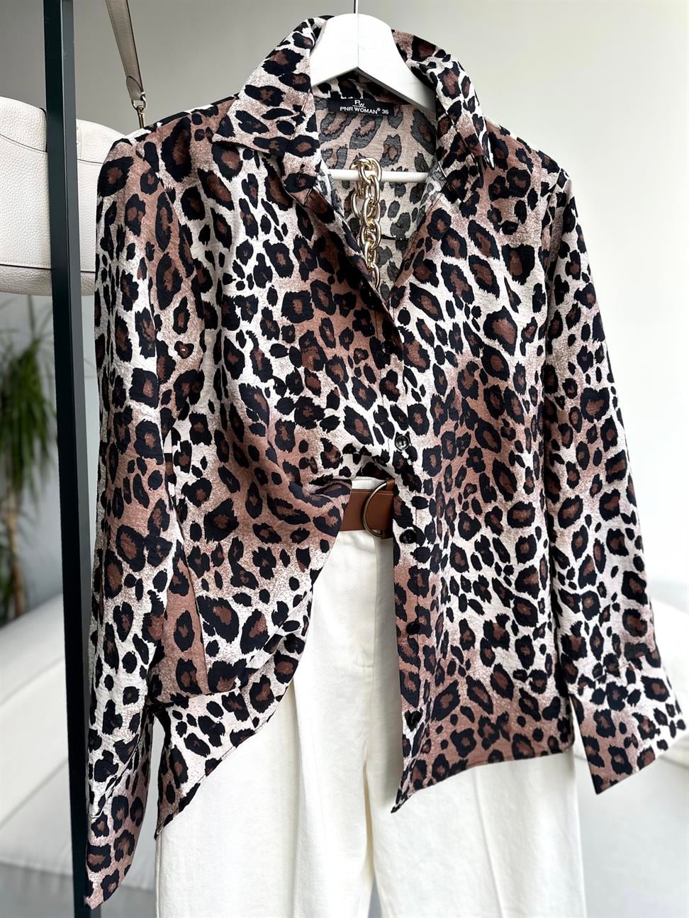 Taş Leopar Desenli Gömlek