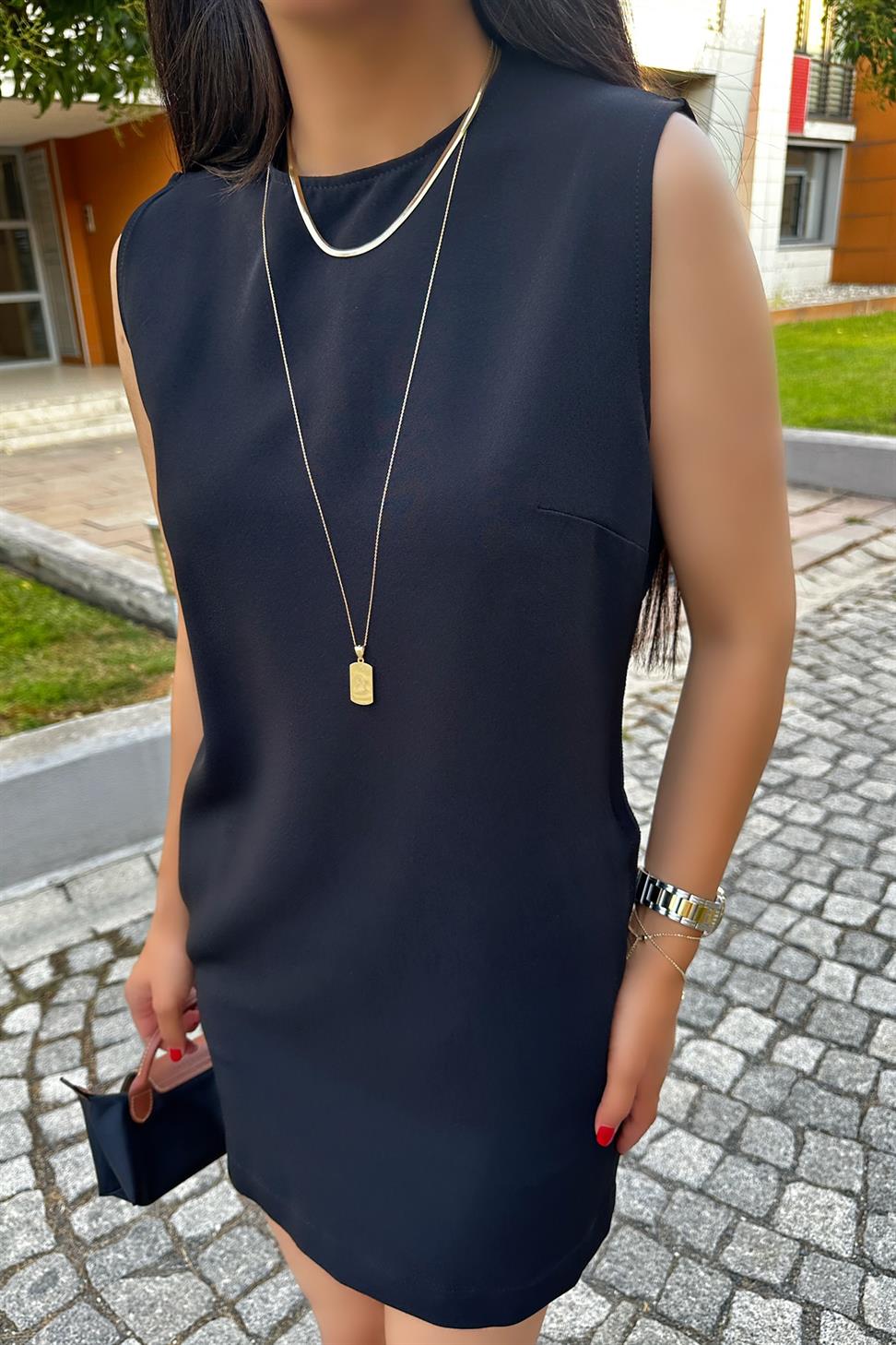 Ters Dikiş Detay Basic Mini Elbise Siyah