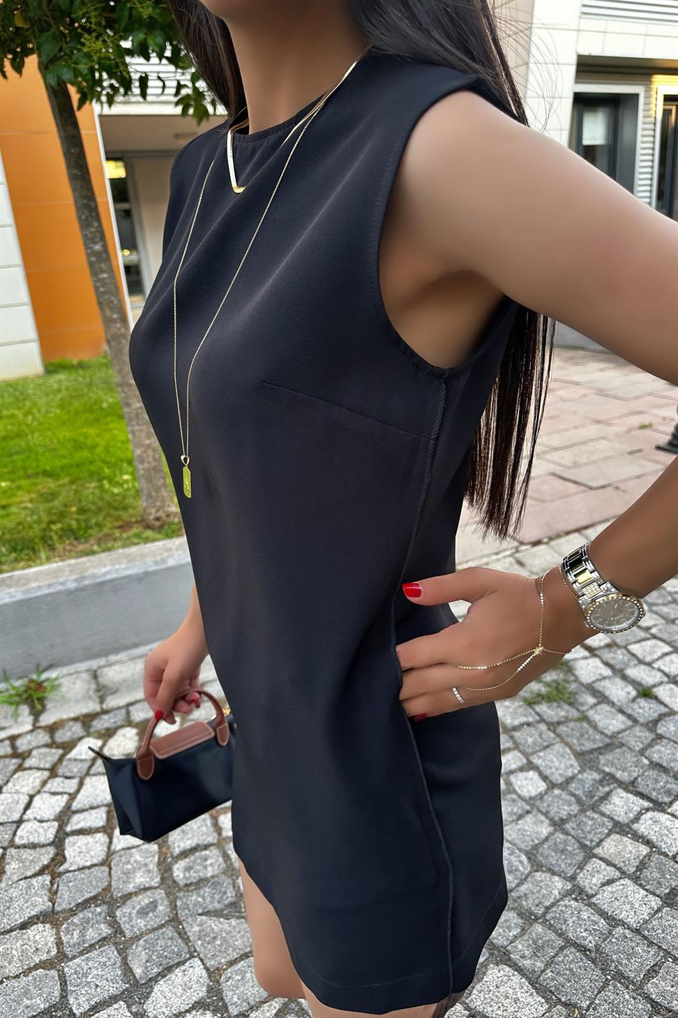 Ters Dikiş Detay Basic Mini Elbise Siyah