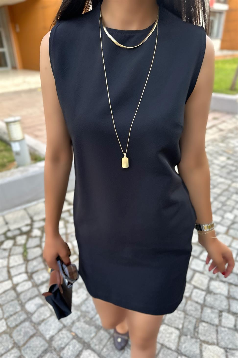 Ters Dikiş Detay Basic Mini Elbise Siyah