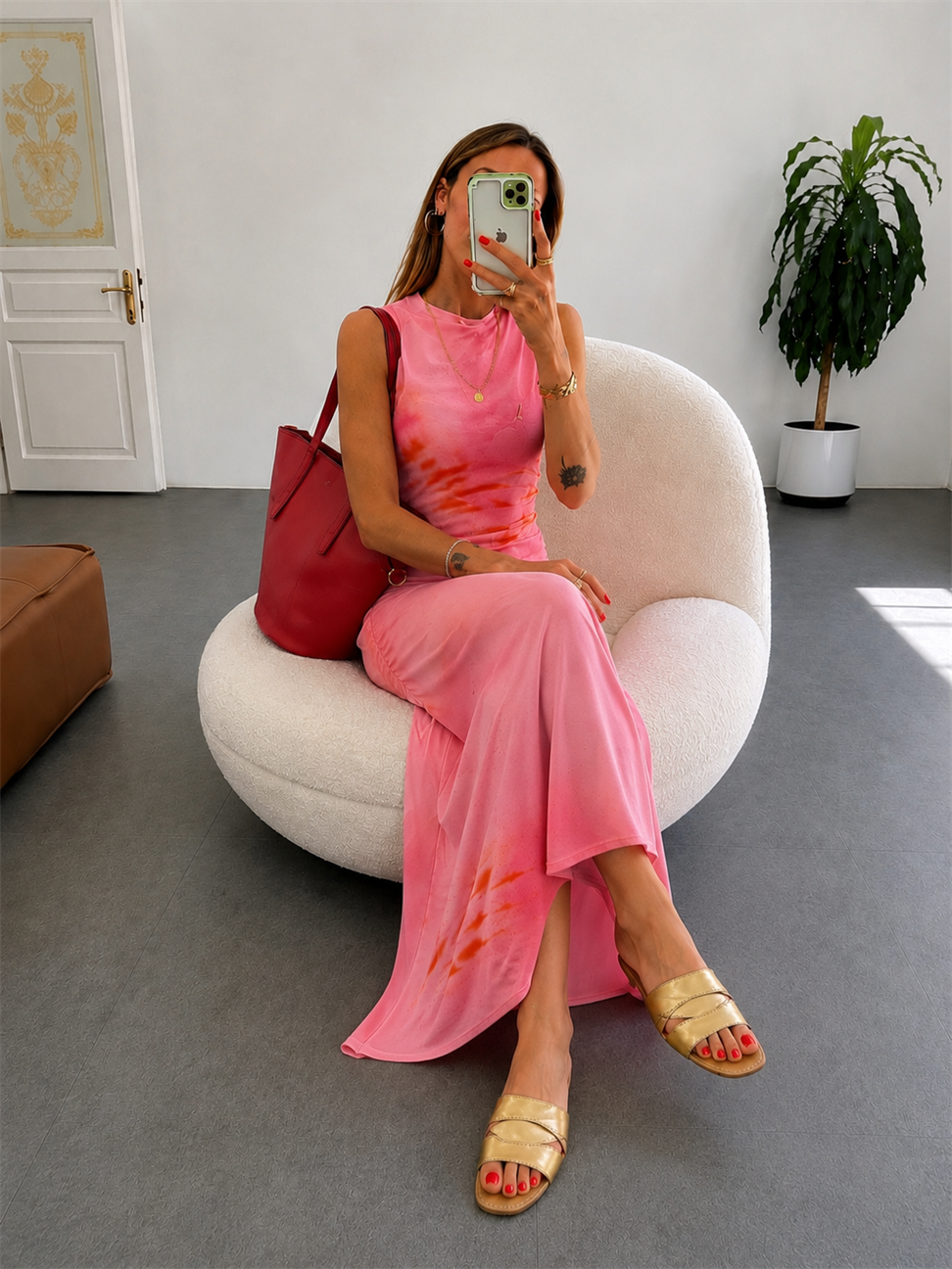 Tül detaylı maxi rose elbise somon