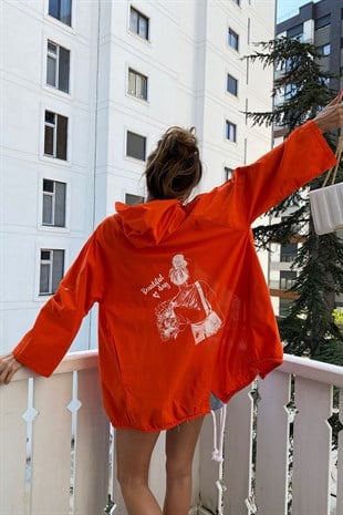 Turuncu Naturel Beautiful Day Yazı Figürlü Oversize Ceket