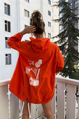 Turuncu Naturel Beautiful Day Yazı Figürlü Oversize Ceket