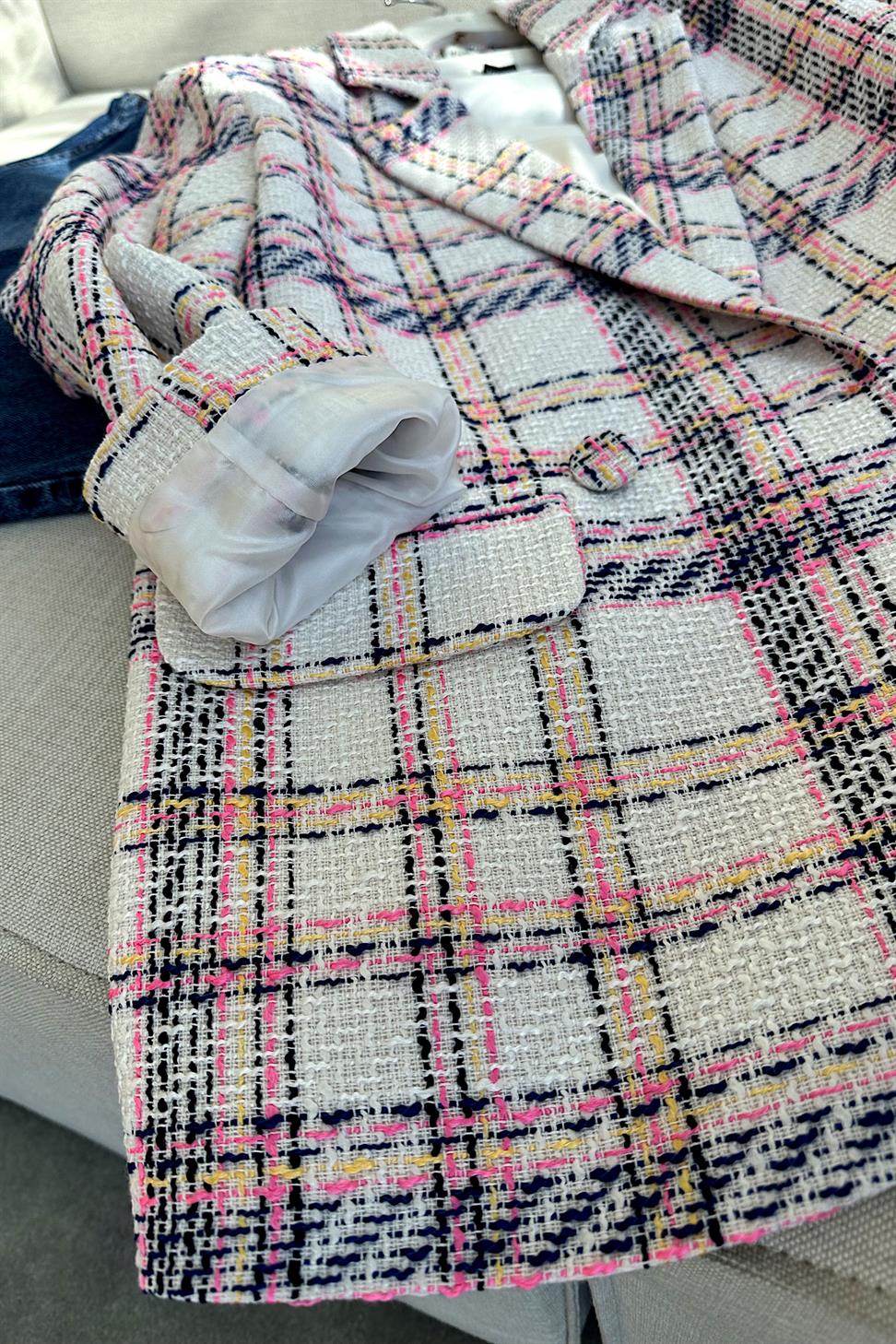 Tüvit Kumaş Saten Astarlı Blazer Ceket Ekru