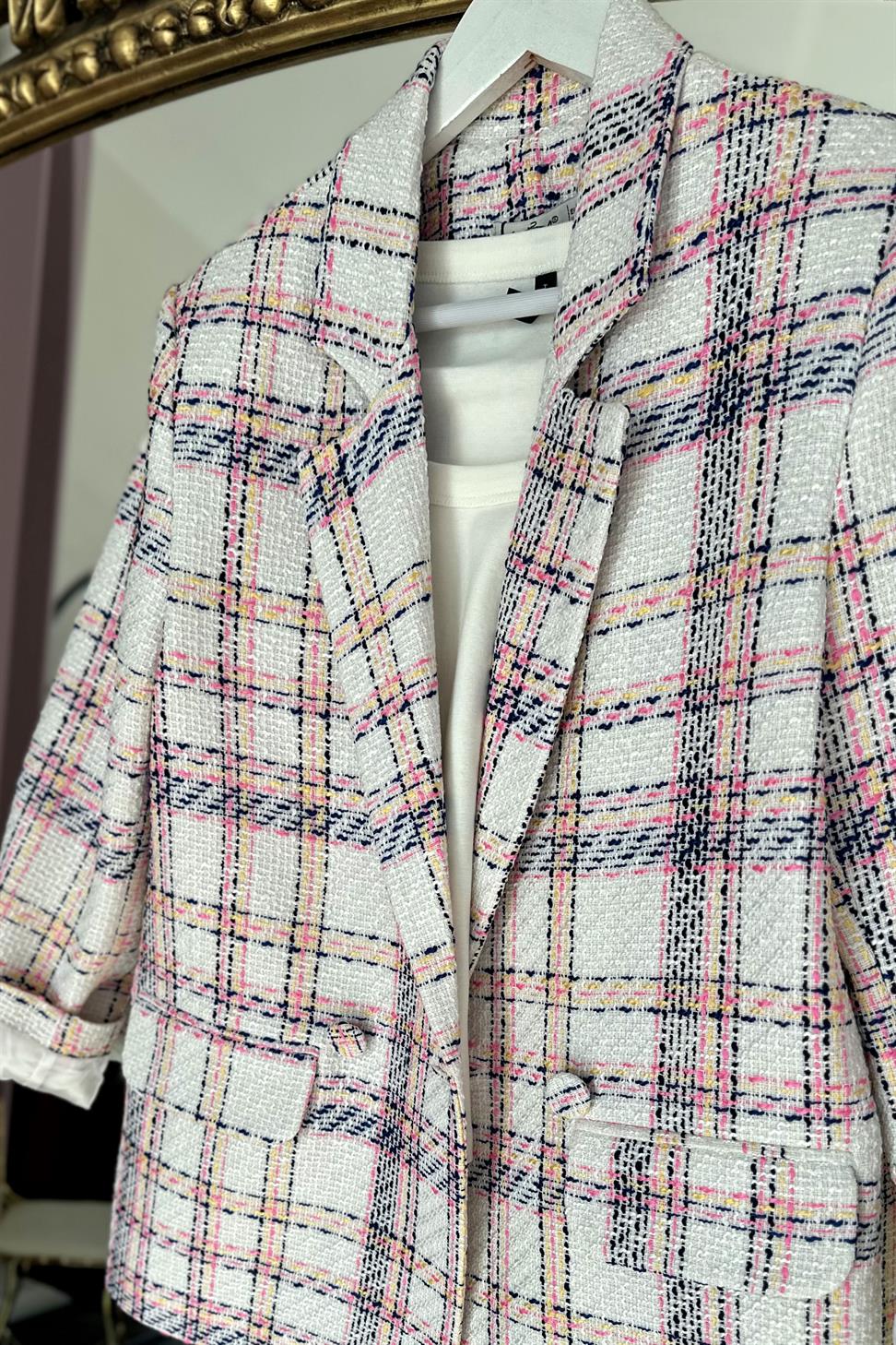Tüvit Kumaş Saten Astarlı Blazer Ceket Ekru