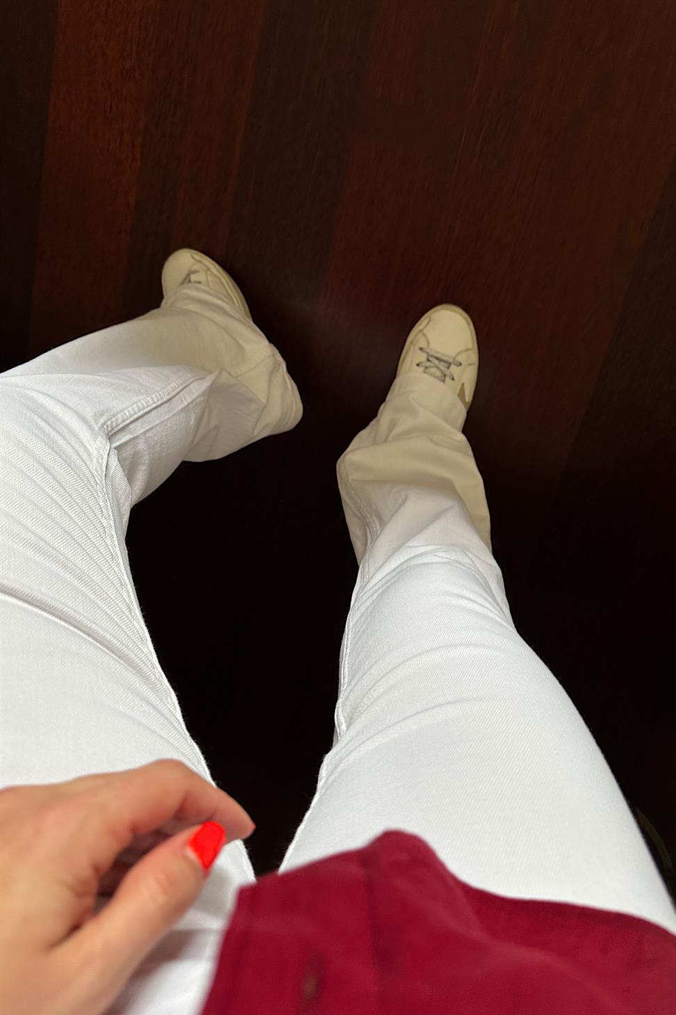 Ultra Yüksek Bel Full Likralı Yarı İspanyol Pantolon Beyaz