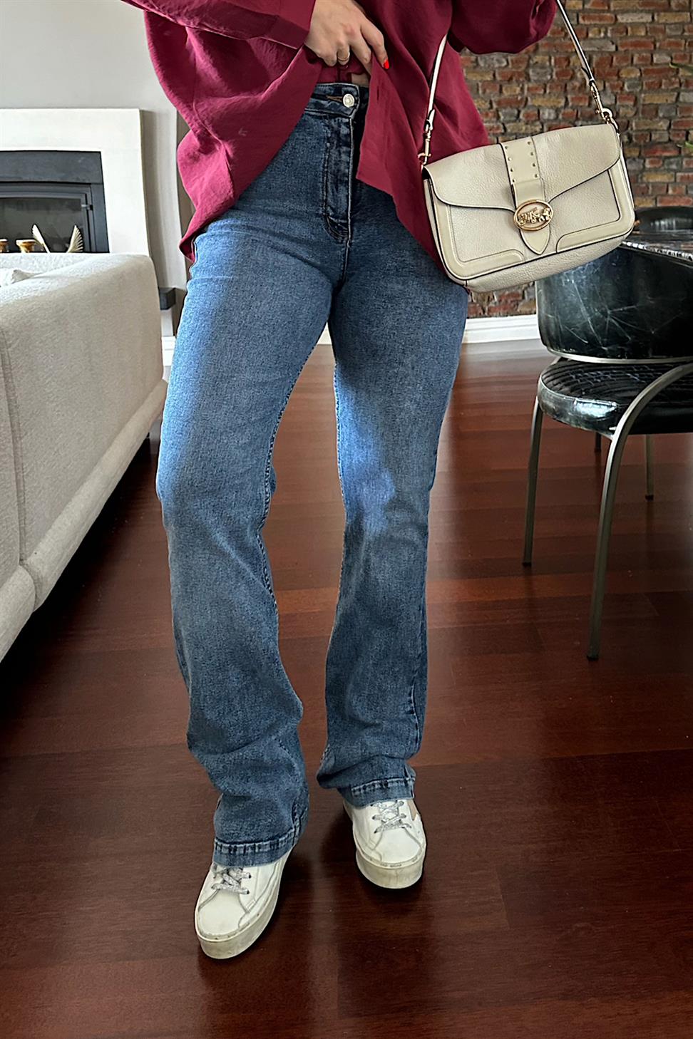 Ultra Yüksek Bel Full Likralı Yarı İspanyol Pantolon Kar Yıkama