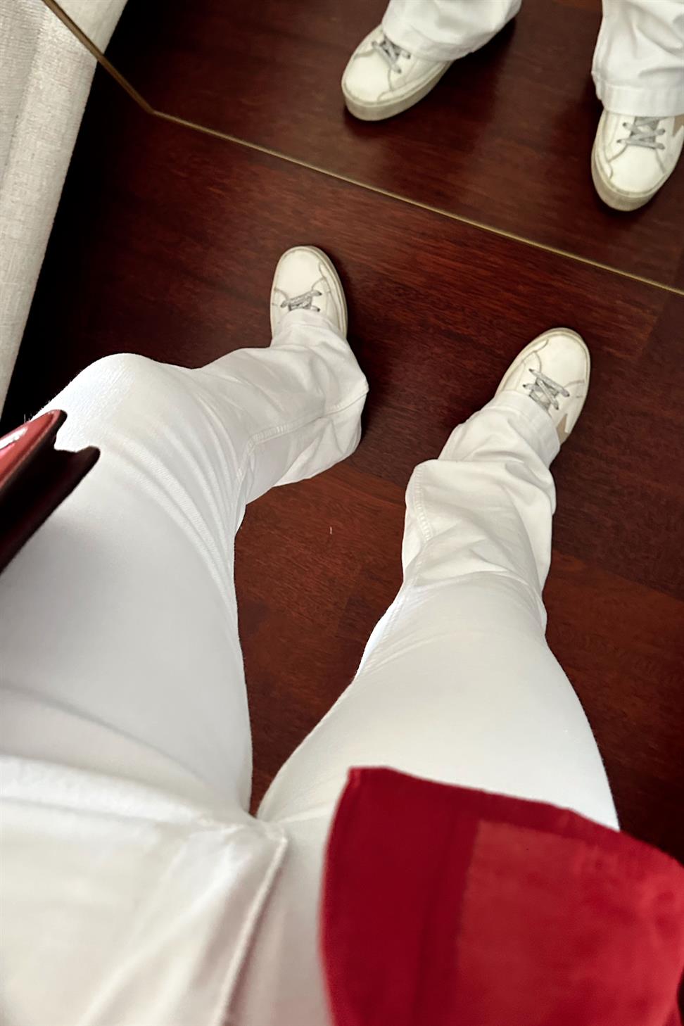 Ultra Yüksek Bel Full Likralı Yarı İspanyol Pantolon Beyaz