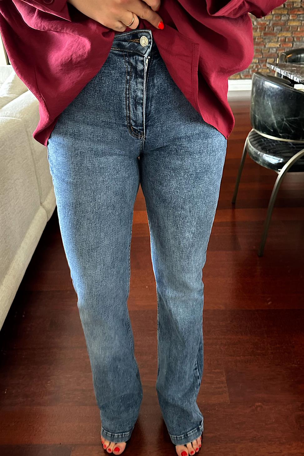 Ultra Yüksek Bel Full Likralı Yarı İspanyol Pantolon Kar Yıkama