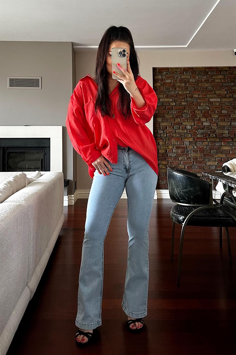 Ultra Yüksek Bel Full Likralı Yarı İspanyol Pantolon Açık Mavi