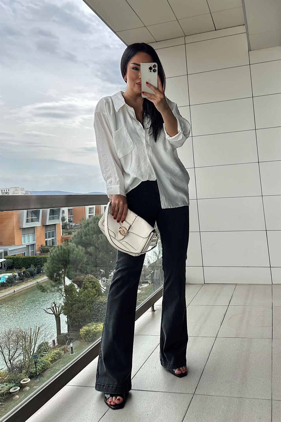 Ultra Yüksek Bel Full Likralı Yarı İspanyol Pantolon Antrasit