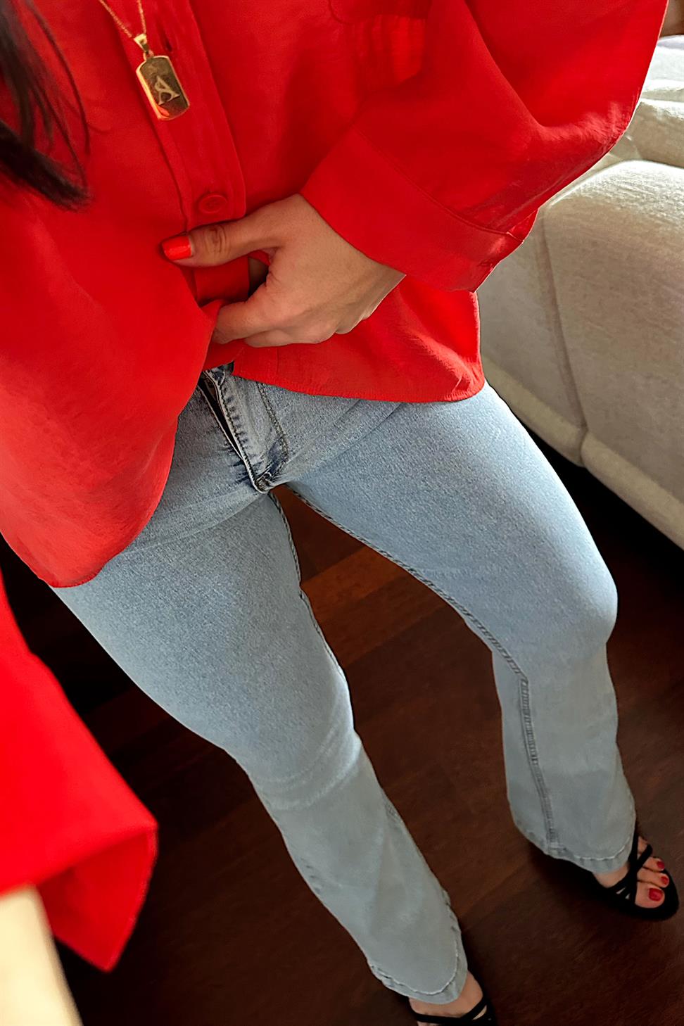 Ultra Yüksek Bel Full Likralı Yarı İspanyol Pantolon Açık Mavi