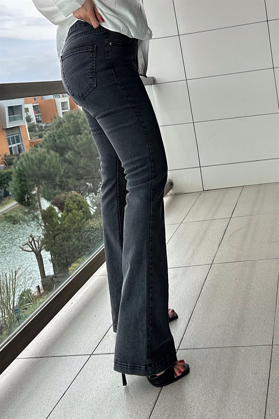 Ultra Yüksek Bel Full Likralı Yarı İspanyol Pantolon Antrasit