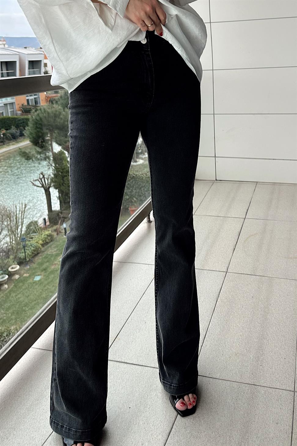 Ultra Yüksek Bel Full Likralı Yarı İspanyol Pantolon Antrasit