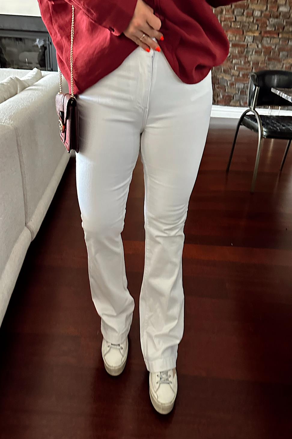 Ultra Yüksek Bel Full Likralı Yarı İspanyol Pantolon Beyaz